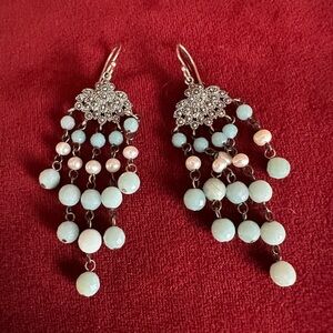 Vintage 925 starling silver Elegant sliver and Blue signed Chandelier Earrings